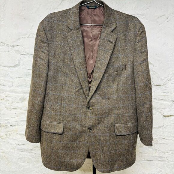 Brooks Brothers 1818 Madison Windowpane Herringbone Wool Blazer Suit Jacket 45R - Picture 1 of 8